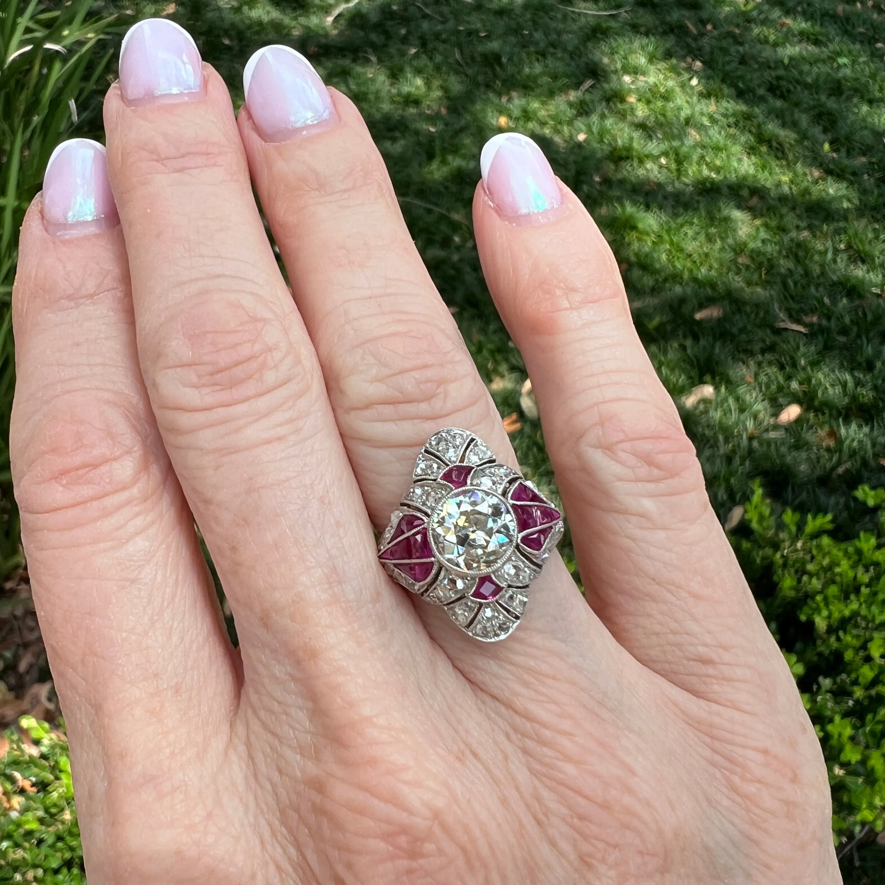 Art Deco Diamond and Ruby Cocktail Ring