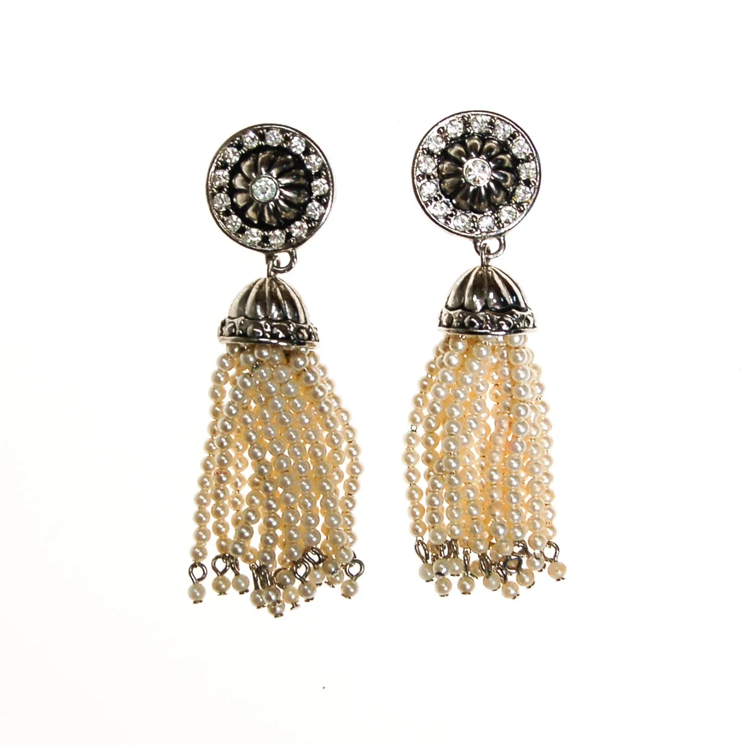 Art Deco Inspired Pearl and Rhinestone Tassel Earrings by Avon