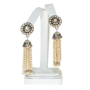 Art Deco Inspired Pearl and Rhinestone Tassel Earrings by Avon