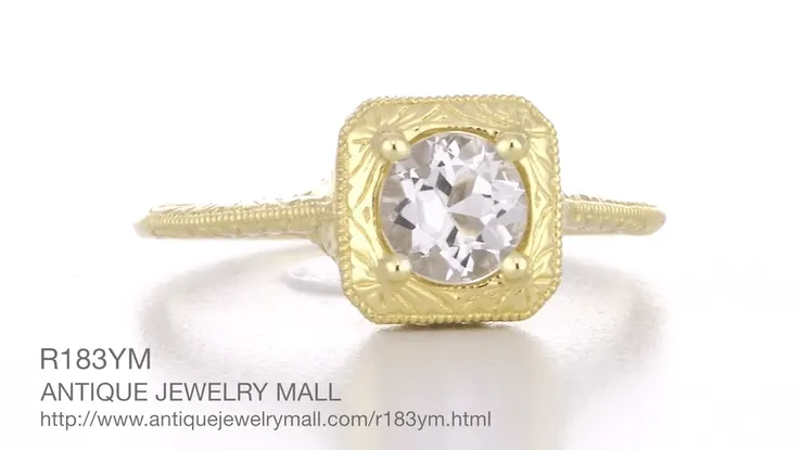 Art Deco Morganite Filigree Scrolls Engraved Engagement Ring with in 14 Karat Yellow Gold