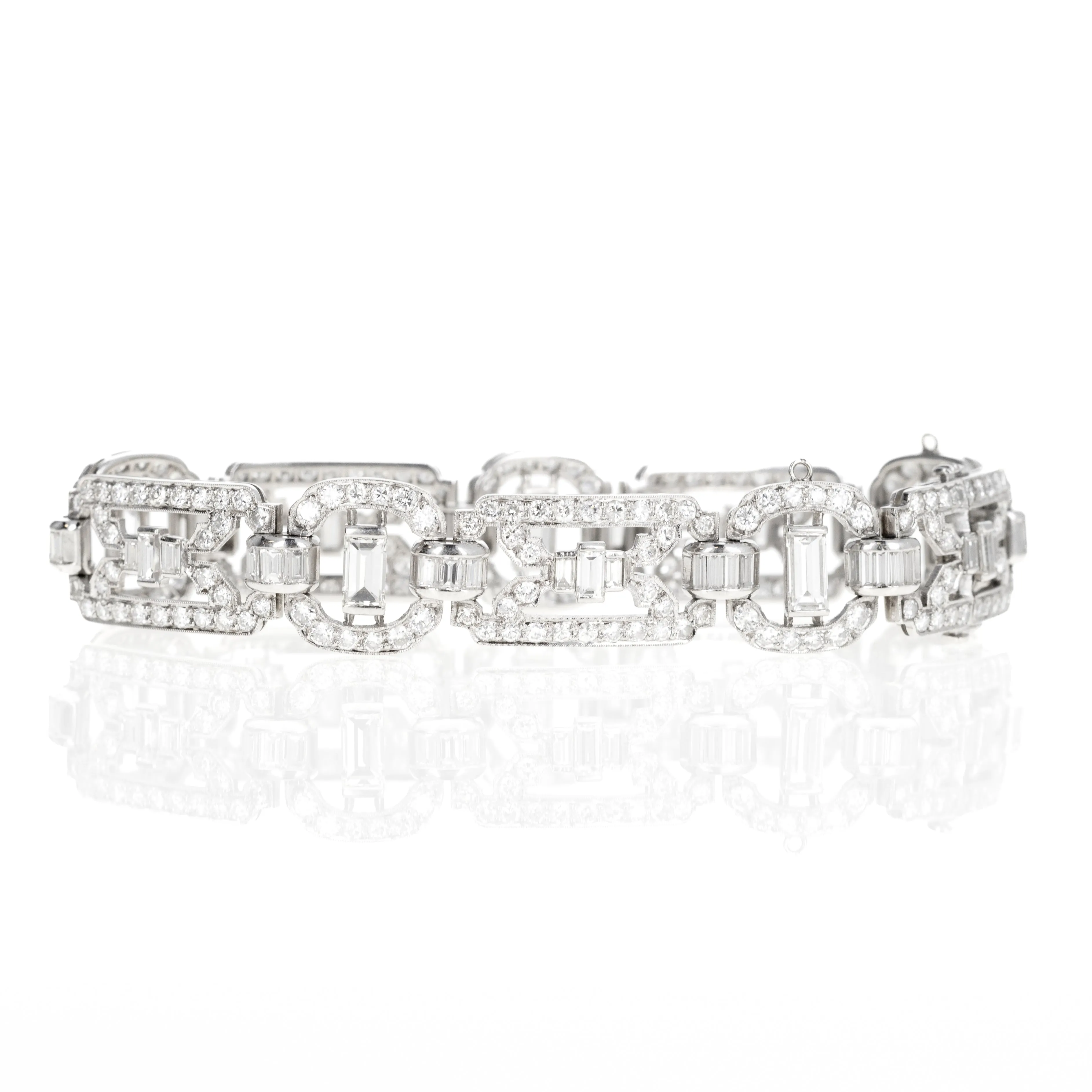 Art Deco Platinum 10.53 Carat Baguette Diamond Bracelet
