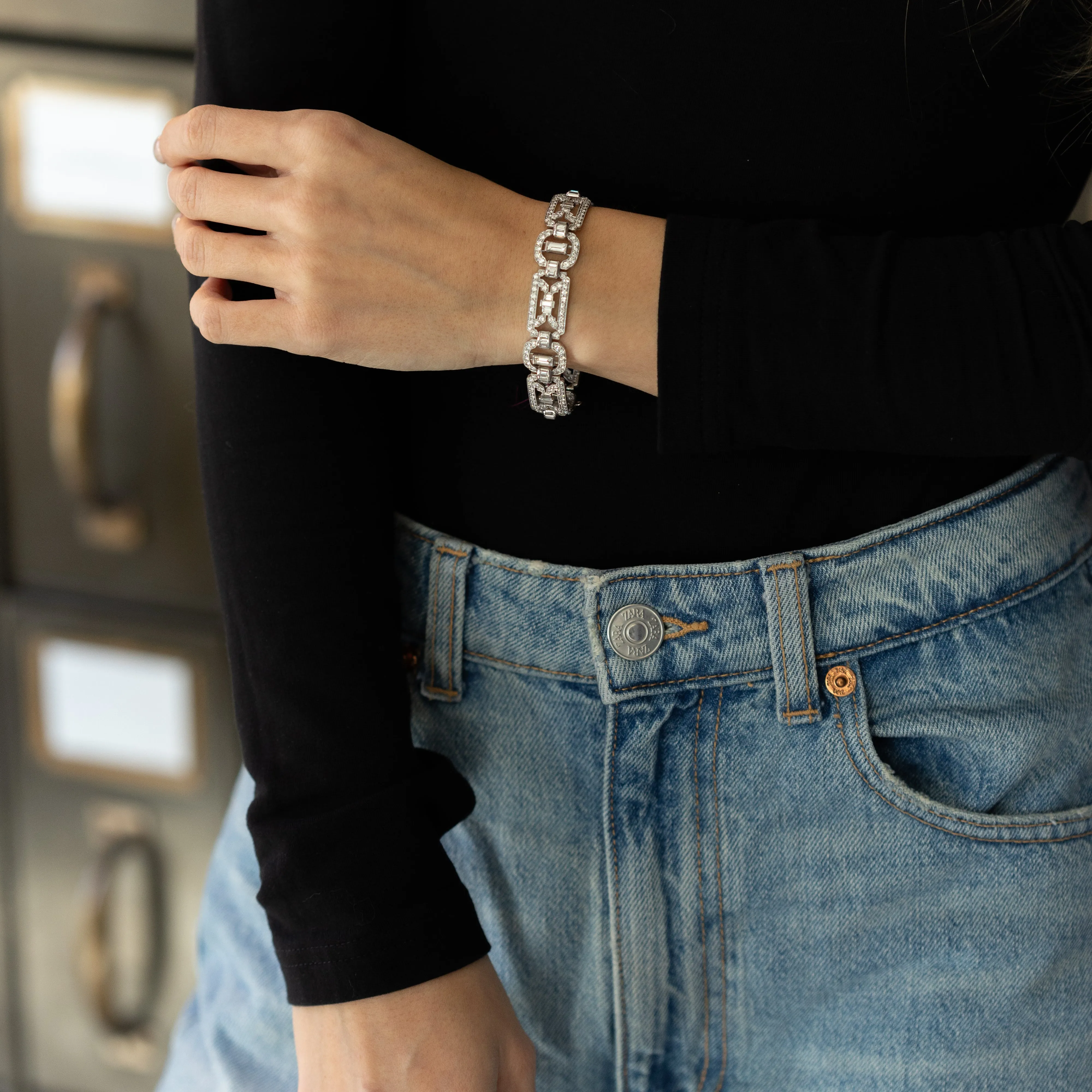 Art Deco Platinum 10.53 Carat Baguette Diamond Bracelet