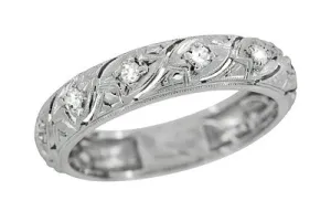 Art Deco Vintage Mansfield Scrolls Diamond Wedding Band in Platinum - Size 6