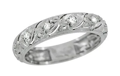 Art Deco Vintage Mansfield Scrolls Diamond Wedding Band in Platinum - Size 6
