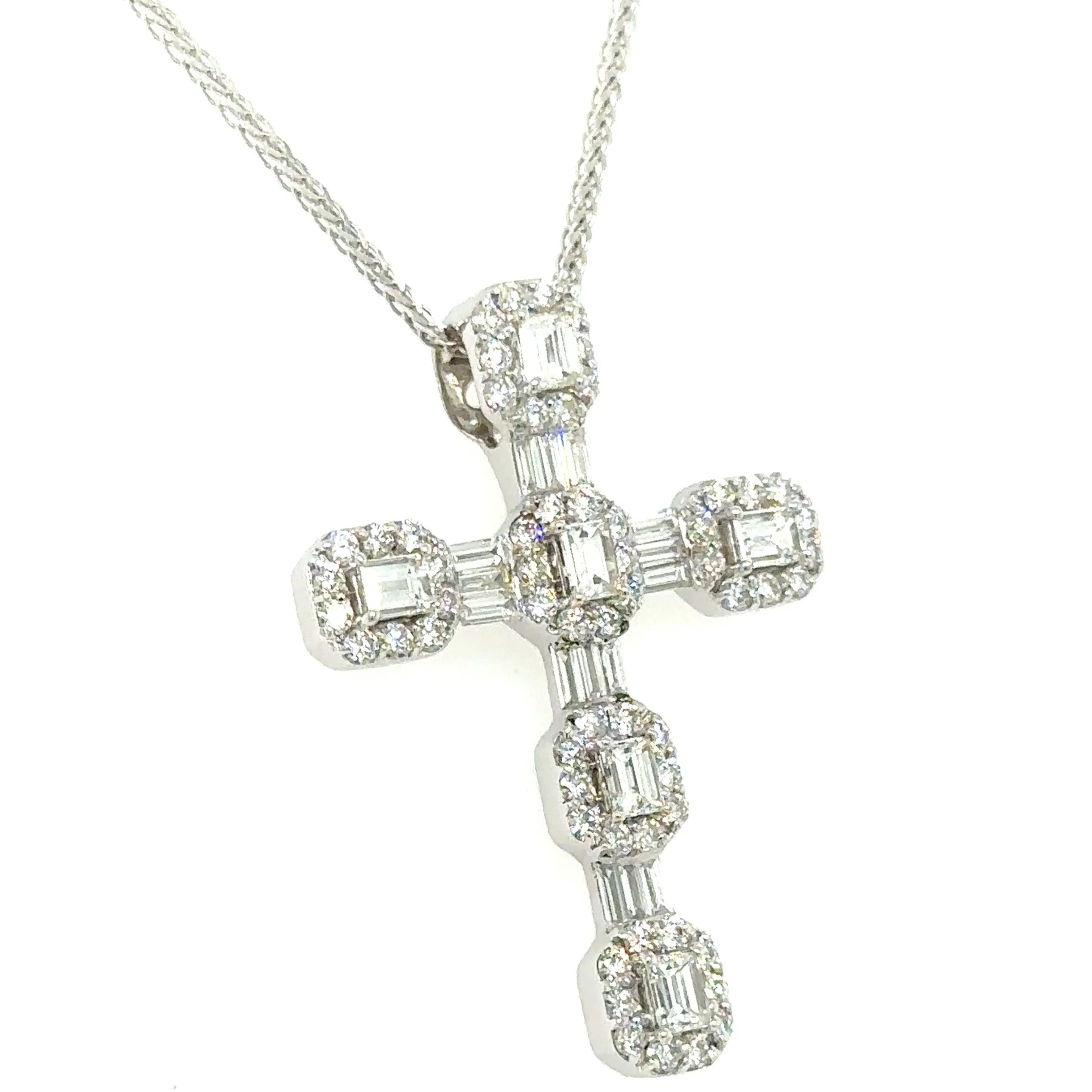 Baguette-cut Diamond Invisible-set Cross 1.96ct tw Pendant Necklace