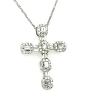 Baguette-cut Diamond Invisible-set Cross 1.96ct tw Pendant Necklace