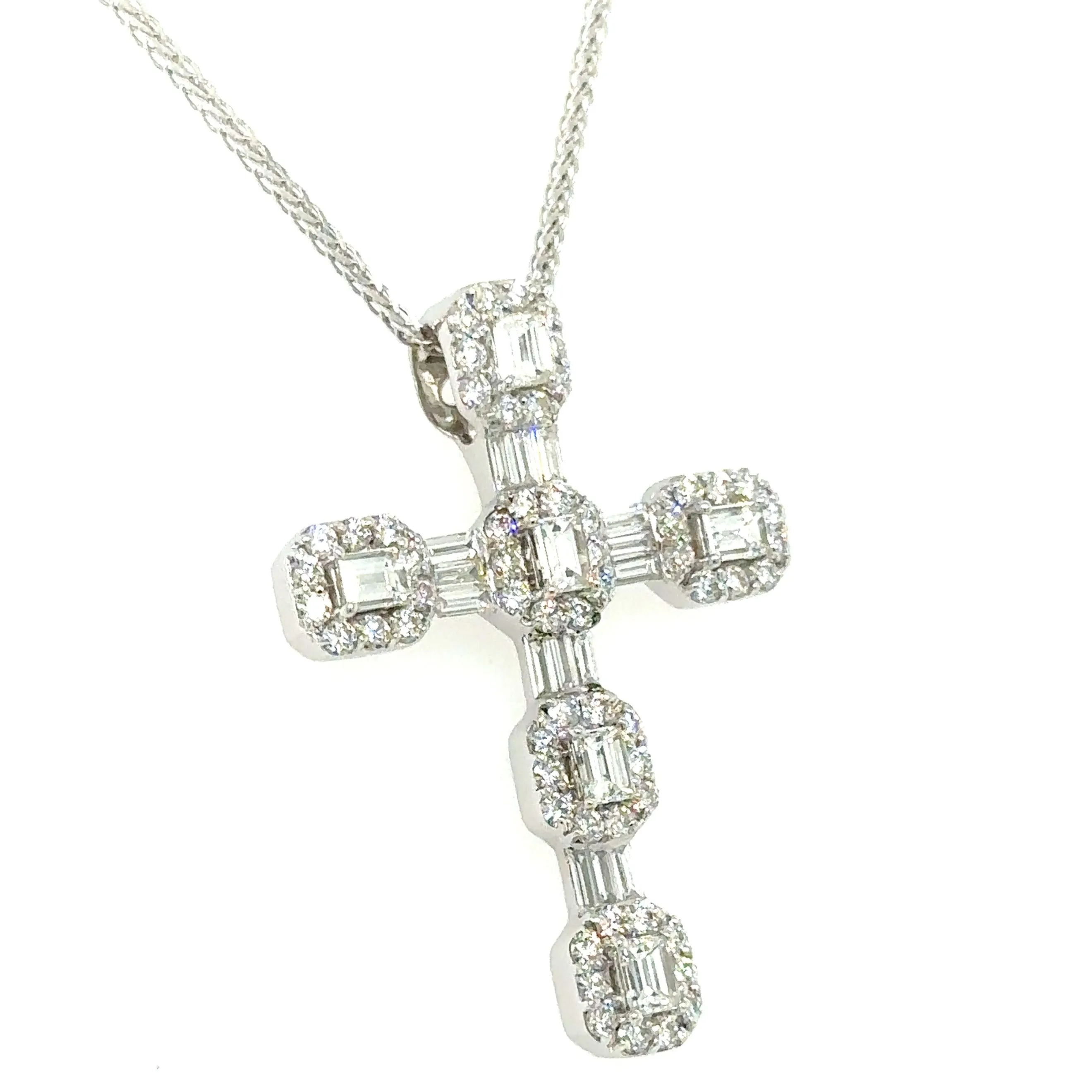 Baguette-cut Diamond Invisible-set Cross 1.96ct tw Pendant Necklace