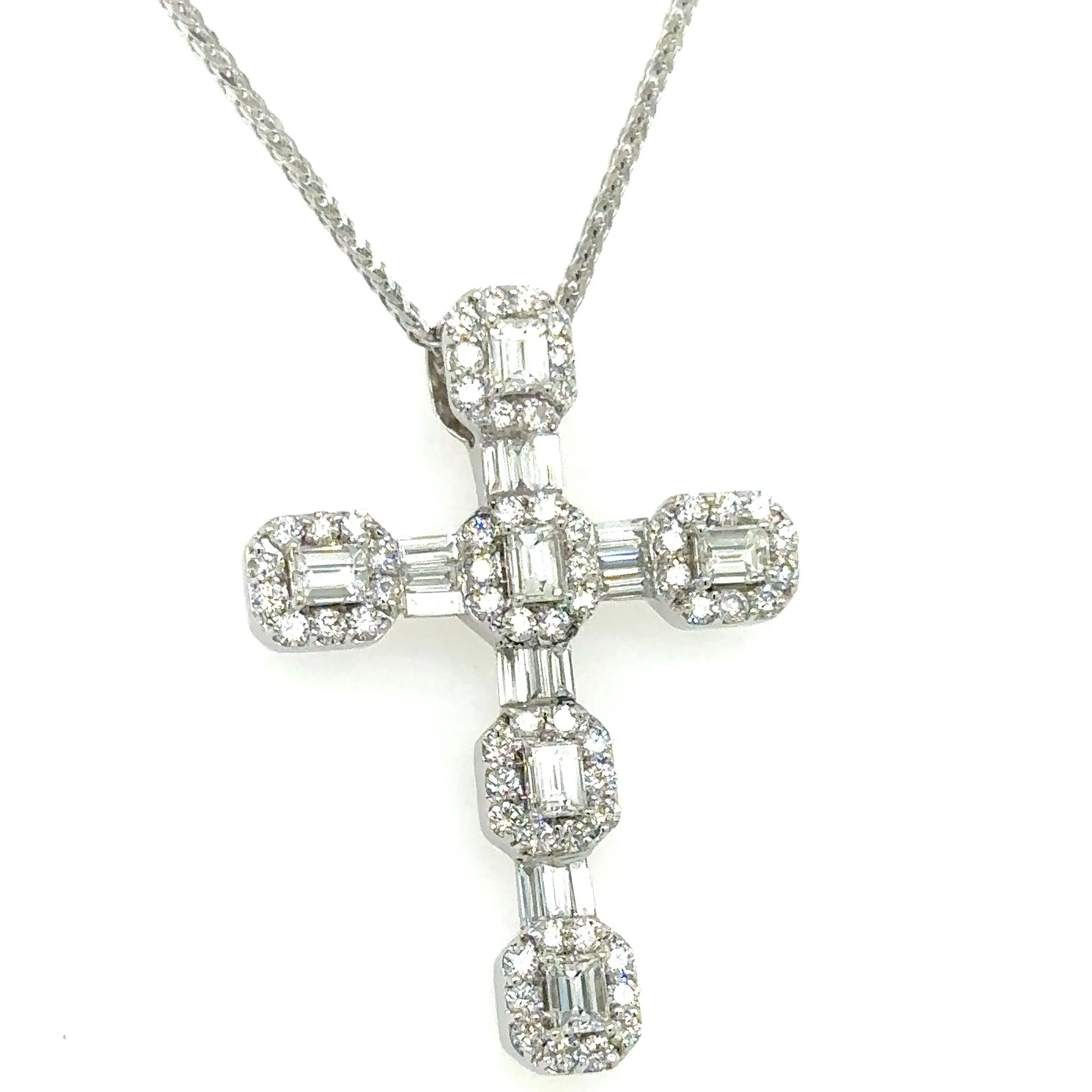 Baguette-cut Diamond Invisible-set Cross 1.96ct tw Pendant Necklace