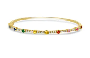 Bangle Bracelet 14kt Gold Oval Multicolor Sapphires & Diamonds
