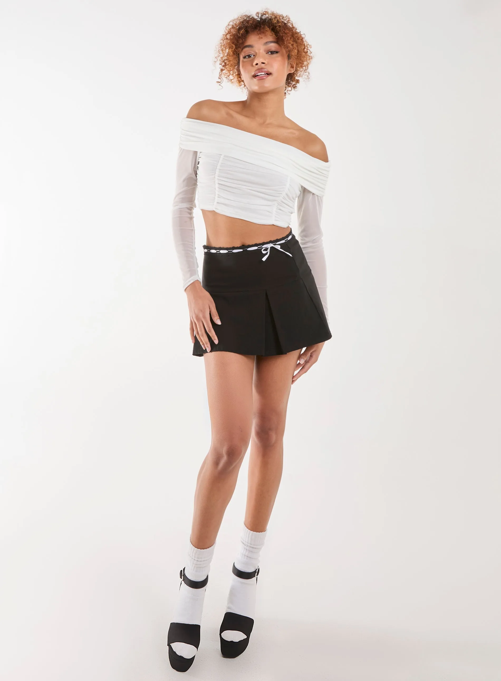 Bardot Mesh Long Sleeve Top