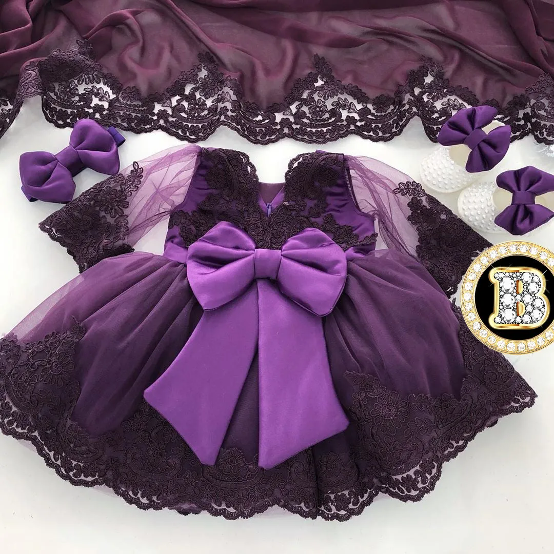 Beautiful Baby Girl Long Sleeve Birthday Dress with Bow