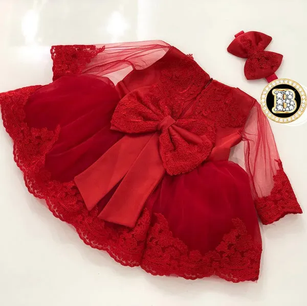 Beautiful Baby Girl Long Sleeve Birthday Dress with Bow