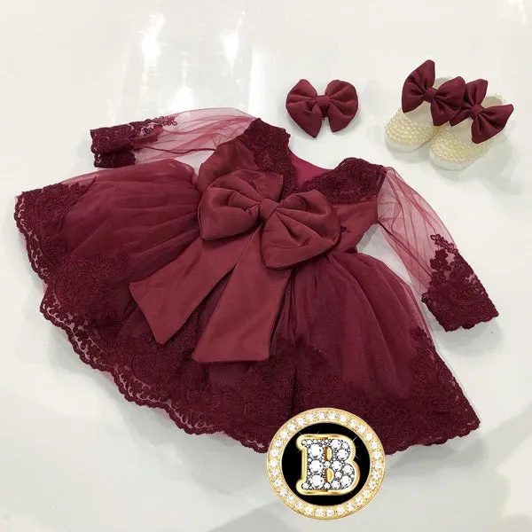 Beautiful Baby Girl Long Sleeve Birthday Dress with Bow