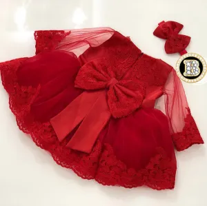 Beautiful Baby Girl Long Sleeve Birthday Dress with Bow