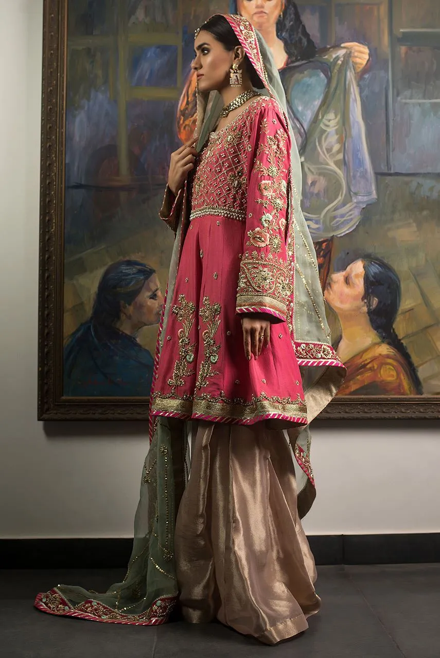 Beautiful designer wedding mehendi dress embroidered in pink color # B3431