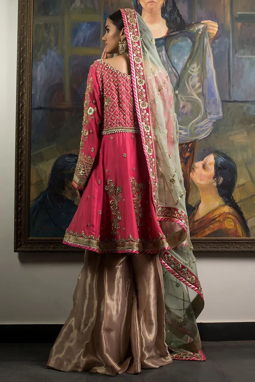 Beautiful designer wedding mehendi dress embroidered in pink color # B3431