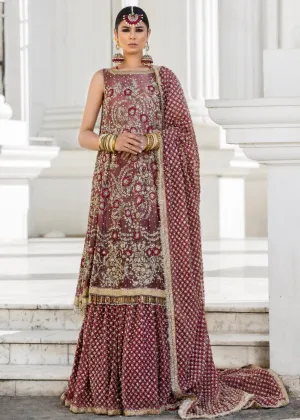 Beautiful embroidered Indian bridal outfit in reddish maroon color # B3345