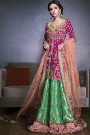 Beautiful Indian mehndi lehnga in pink and green color # B3311