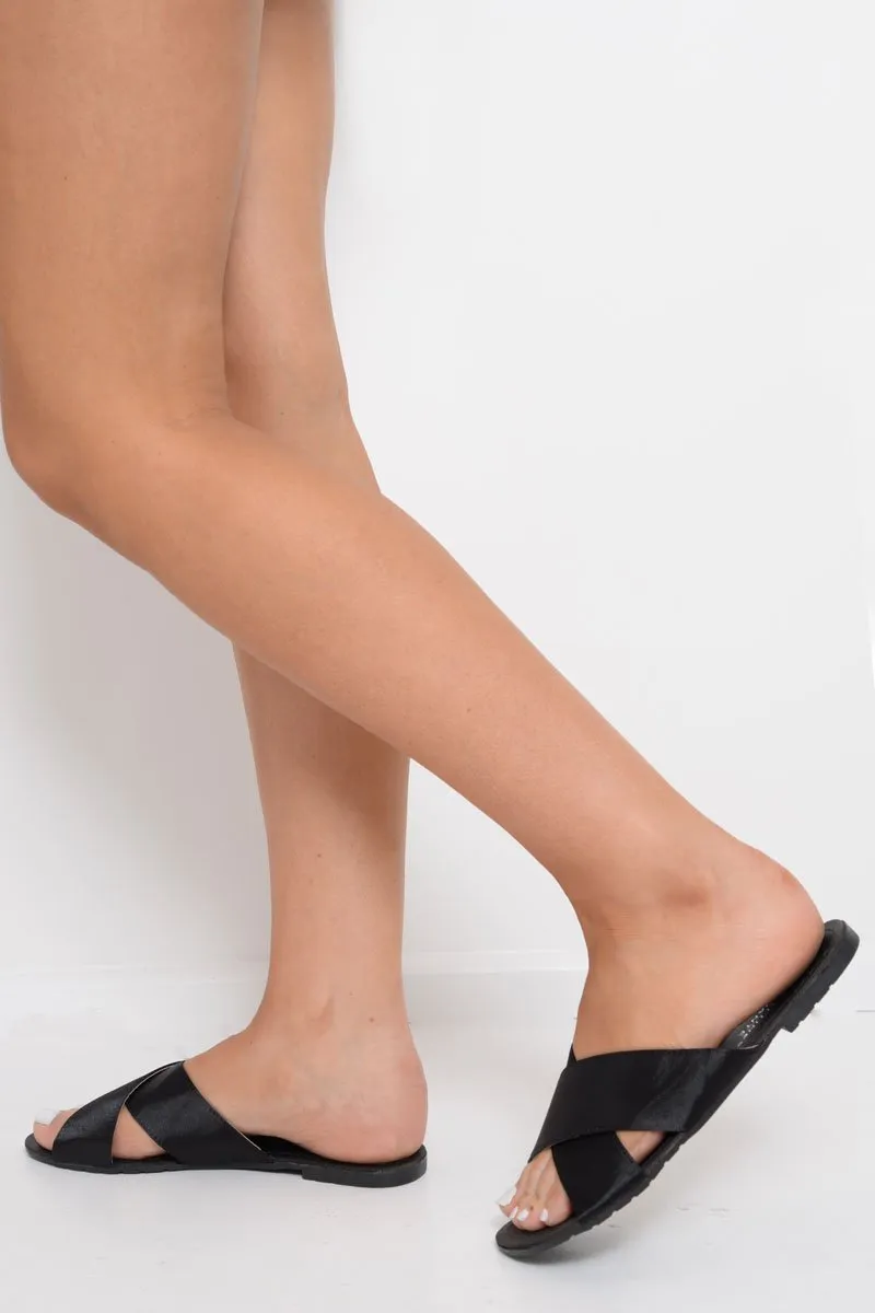 Black Fabric Cross Over Sliders - Lanea