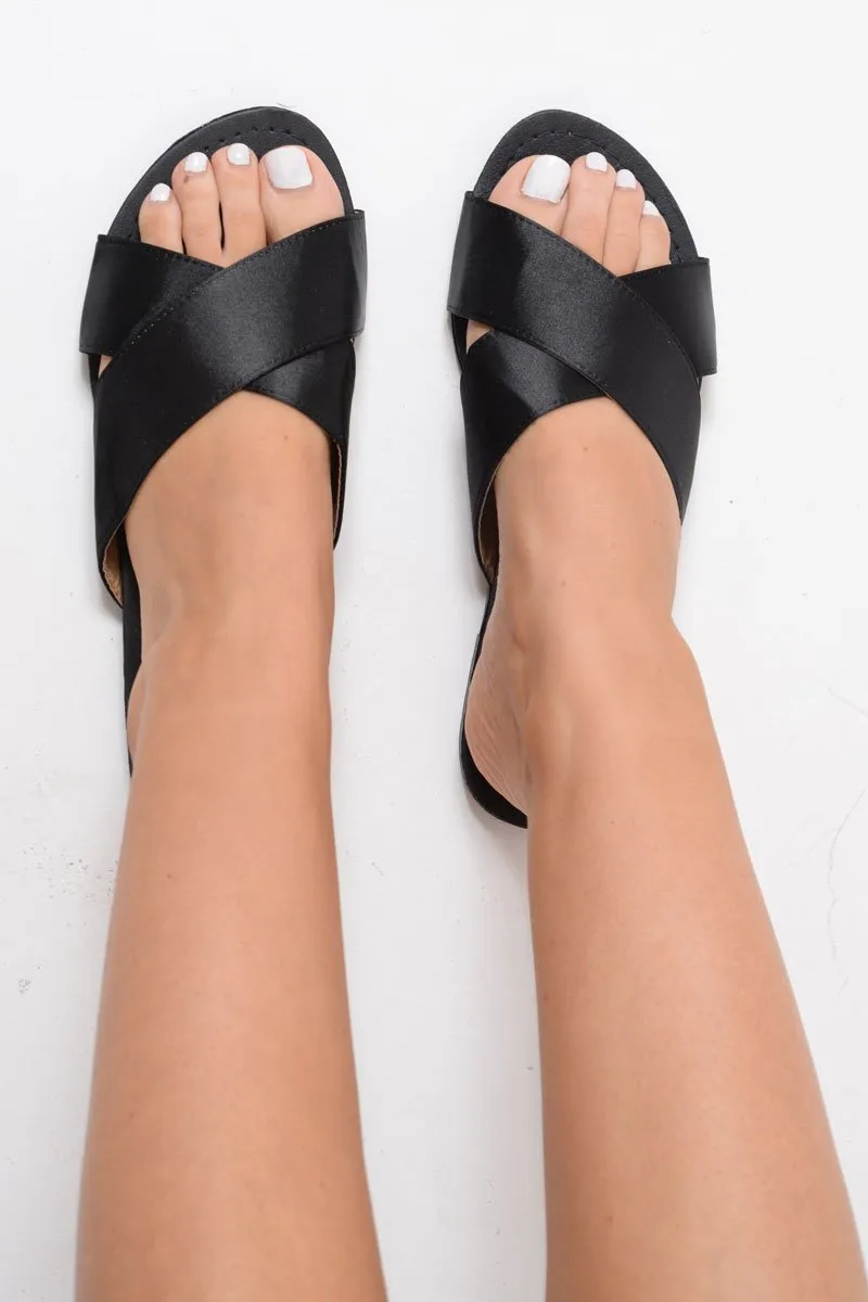 Black Fabric Cross Over Sliders - Lanea