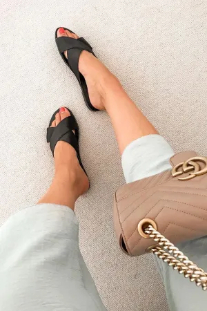 Black Fabric Cross Over Sliders - Lanea