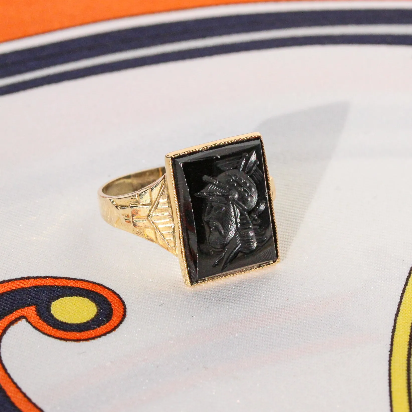 Black Onyx Intaglio Ring, 10k