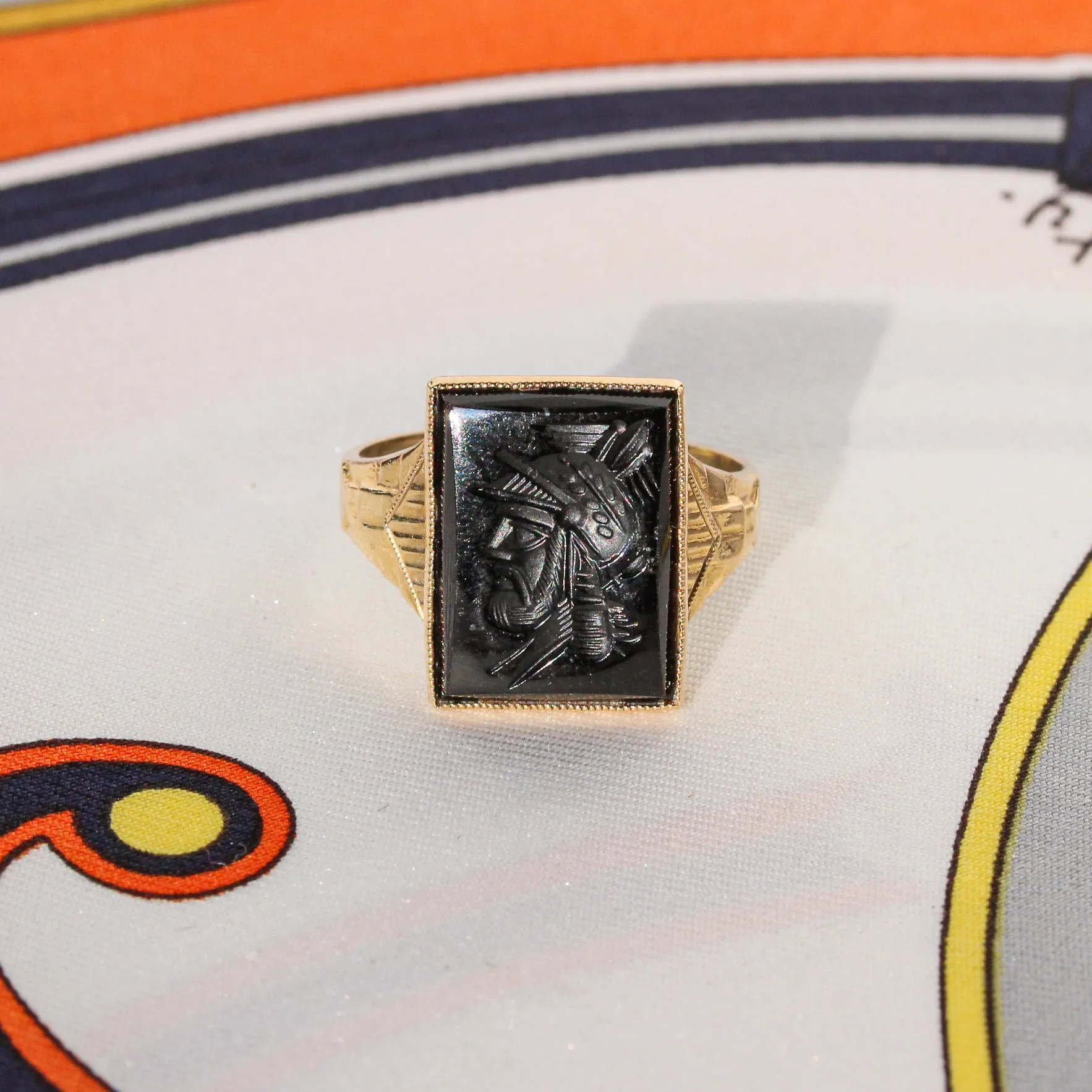 Black Onyx Intaglio Ring, 10k