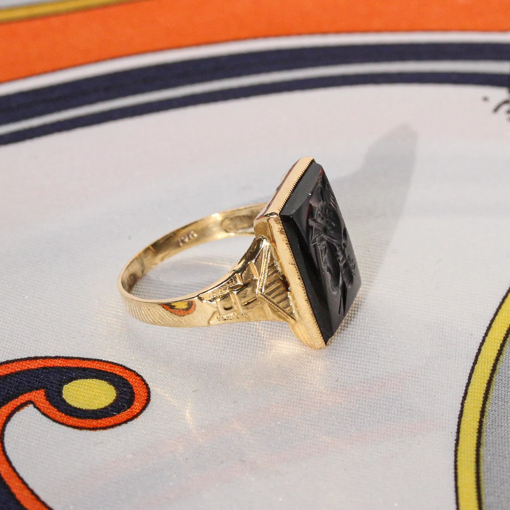 Black Onyx Intaglio Ring, 10k