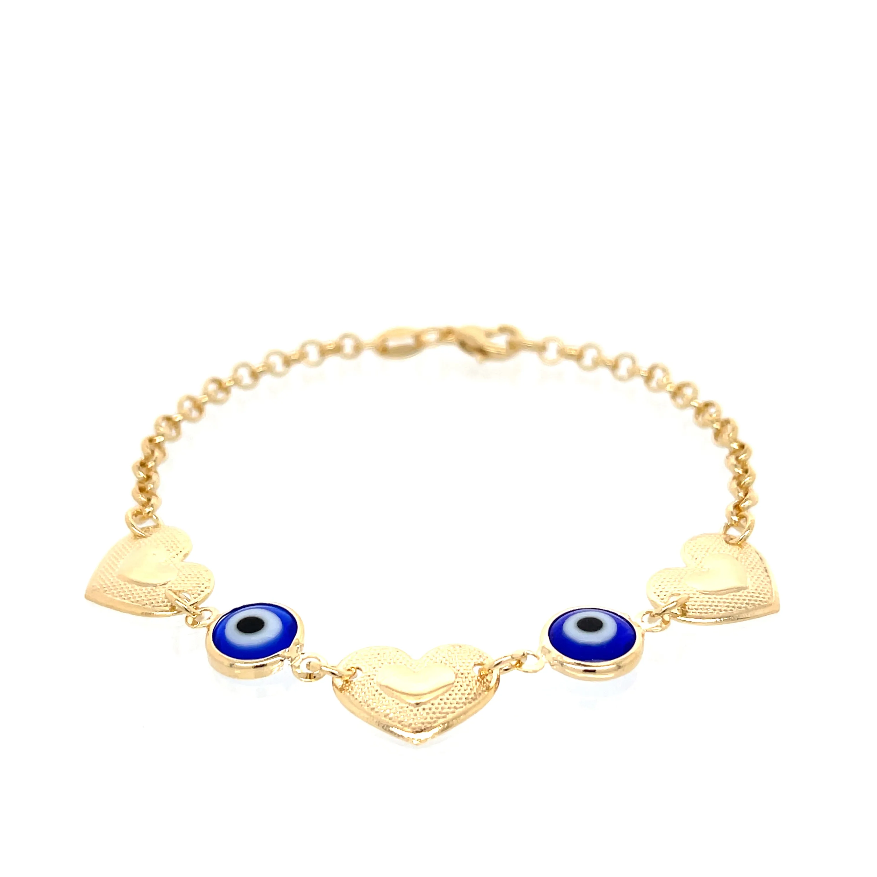 Blue Evil Eye charm bracelet and Heart Lucky chain rolo link