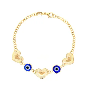 Blue Evil Eye charm bracelet and Heart Lucky chain rolo link