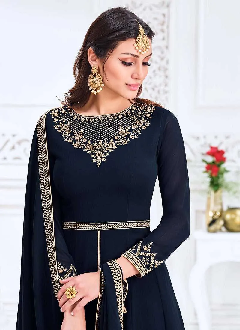 Blue Heavy Embroidered Slit Style Anarkali Suit