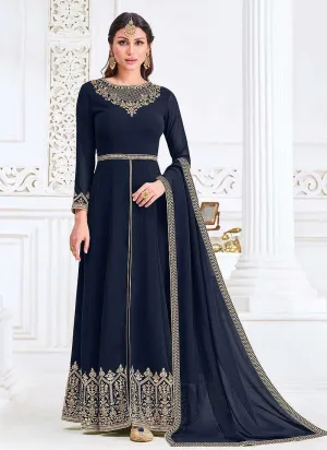 Blue Heavy Embroidered Slit Style Anarkali Suit