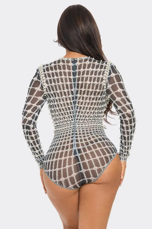 Bring out the Pearls Embellished Bodysuit (Black)