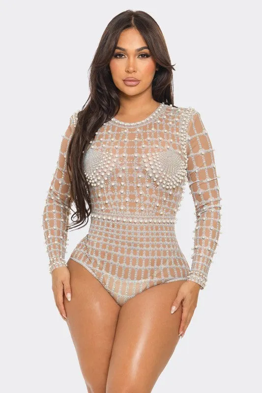 Bring out the Pearls Embellished Bodysuit (Black)