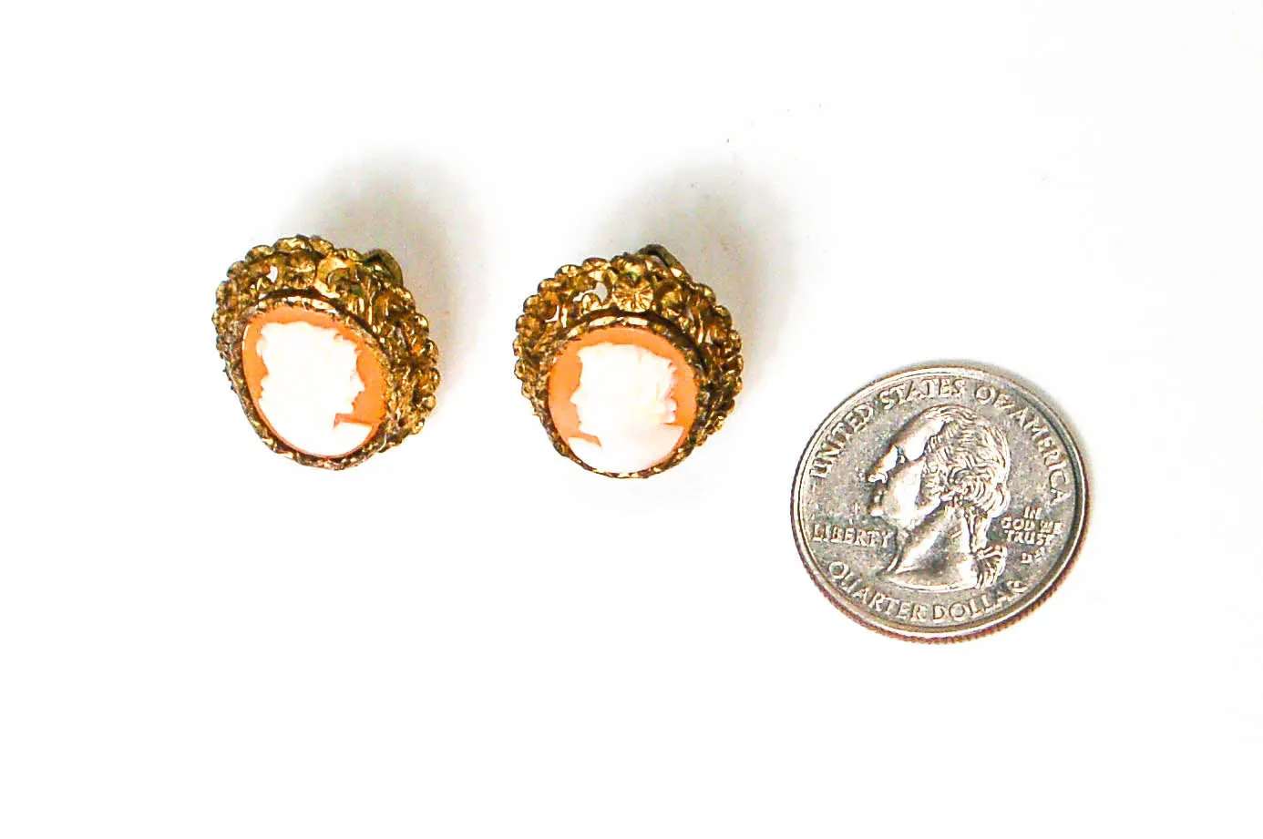 Carved Shell Cameo Earrings 800 Silver Art Deco Era