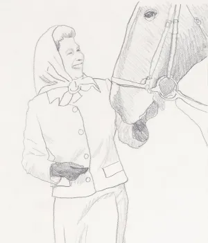 CHARLES PACHTER "QUEEN WITH HORSE" DRAWING, 1976