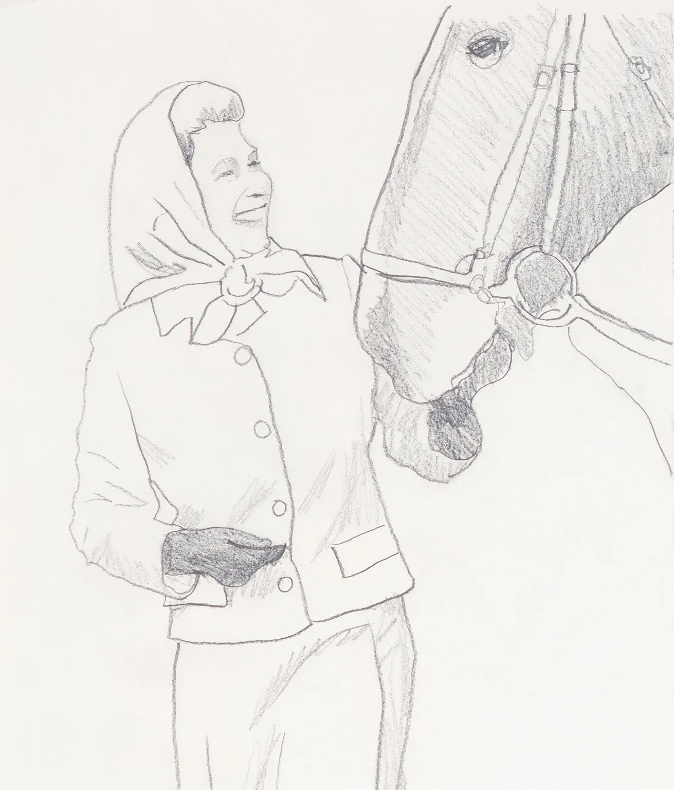 CHARLES PACHTER "QUEEN WITH HORSE" DRAWING, 1976