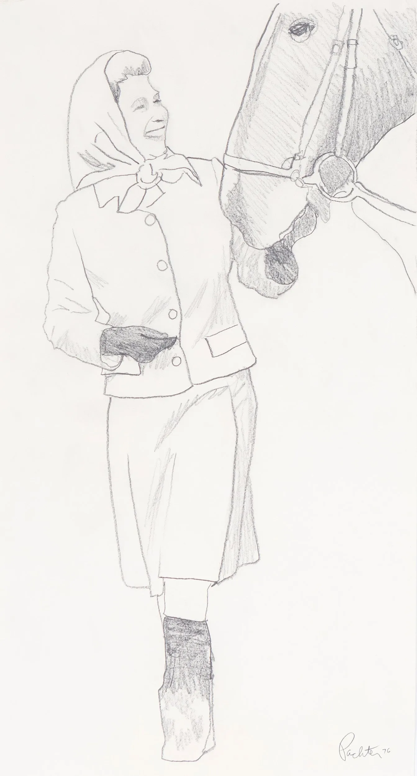 CHARLES PACHTER "QUEEN WITH HORSE" DRAWING, 1976
