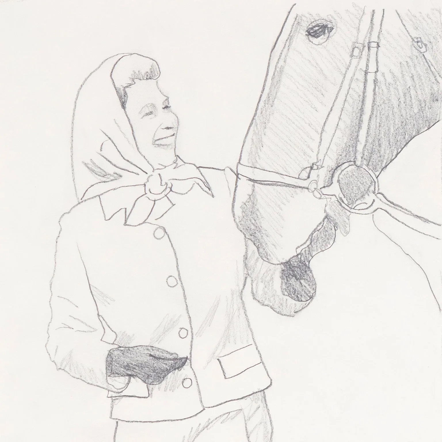 CHARLES PACHTER "QUEEN WITH HORSE" DRAWING, 1976