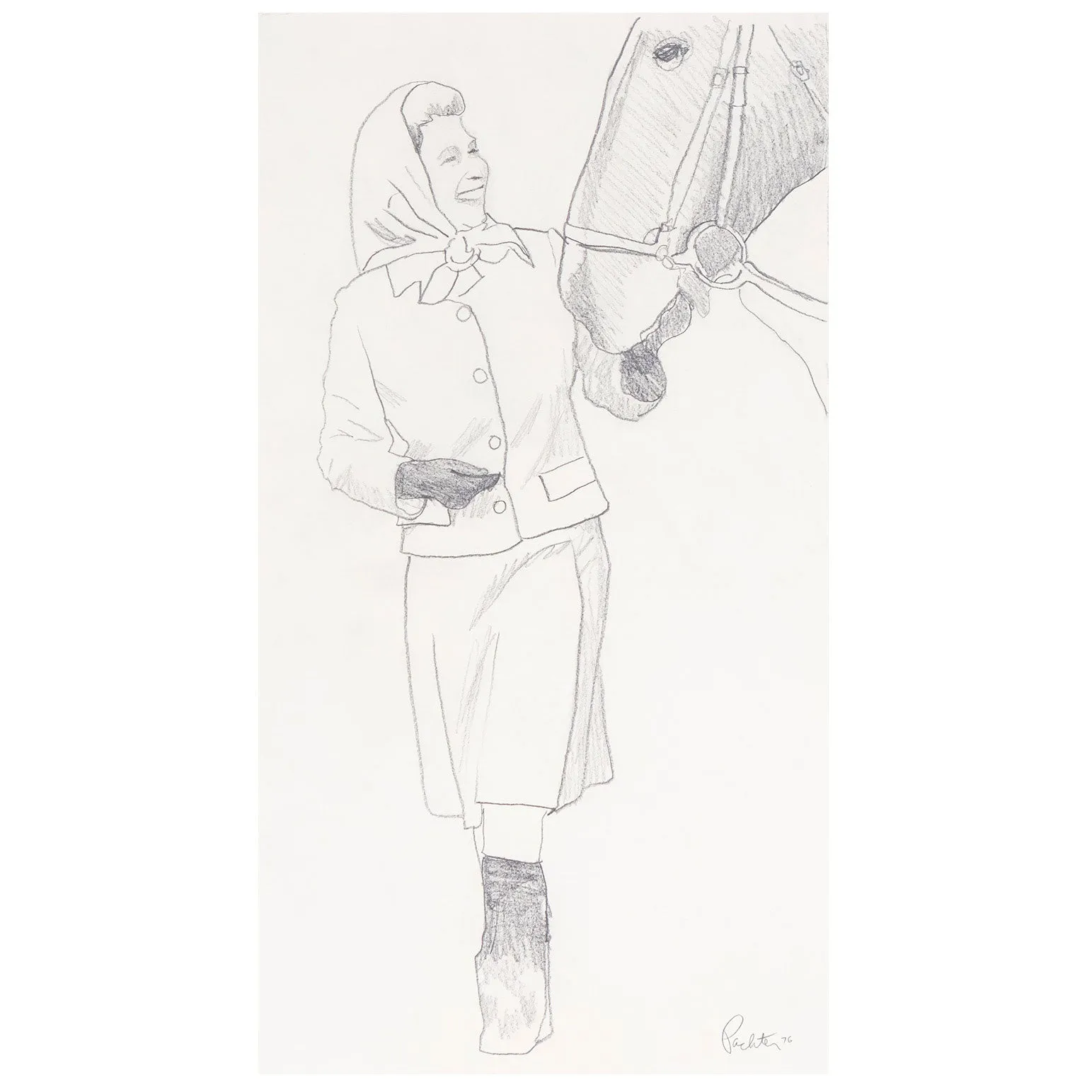 CHARLES PACHTER "QUEEN WITH HORSE" DRAWING, 1976