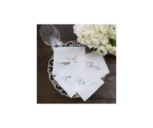 Cheers Linen Cocktail Napkin S/4 White (Grey)