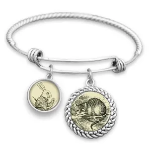 Cheshire Cat & White Rabbit Wonderland Charm Bracelet