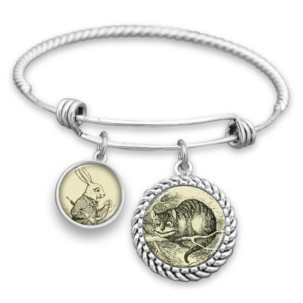 Cheshire Cat & White Rabbit Wonderland Charm Bracelet