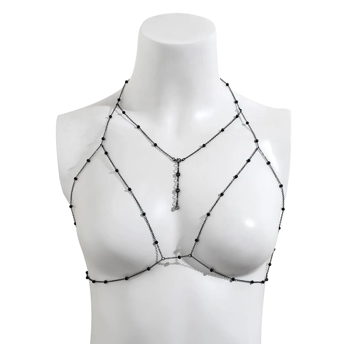 Chic Enamel Hollowed-Out Crystal Charm Ball Chain Bra