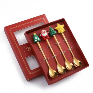Christmas Theme Silverware Gold Spoon Fork Set Elk Christmas Tree Decoration Dessert Scoop Fruit Fork Coffee Spoon Cutlery Set