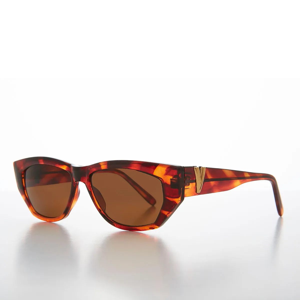 Chunky Mod Street Style Vintage Sunglass with Gold Bling - Val