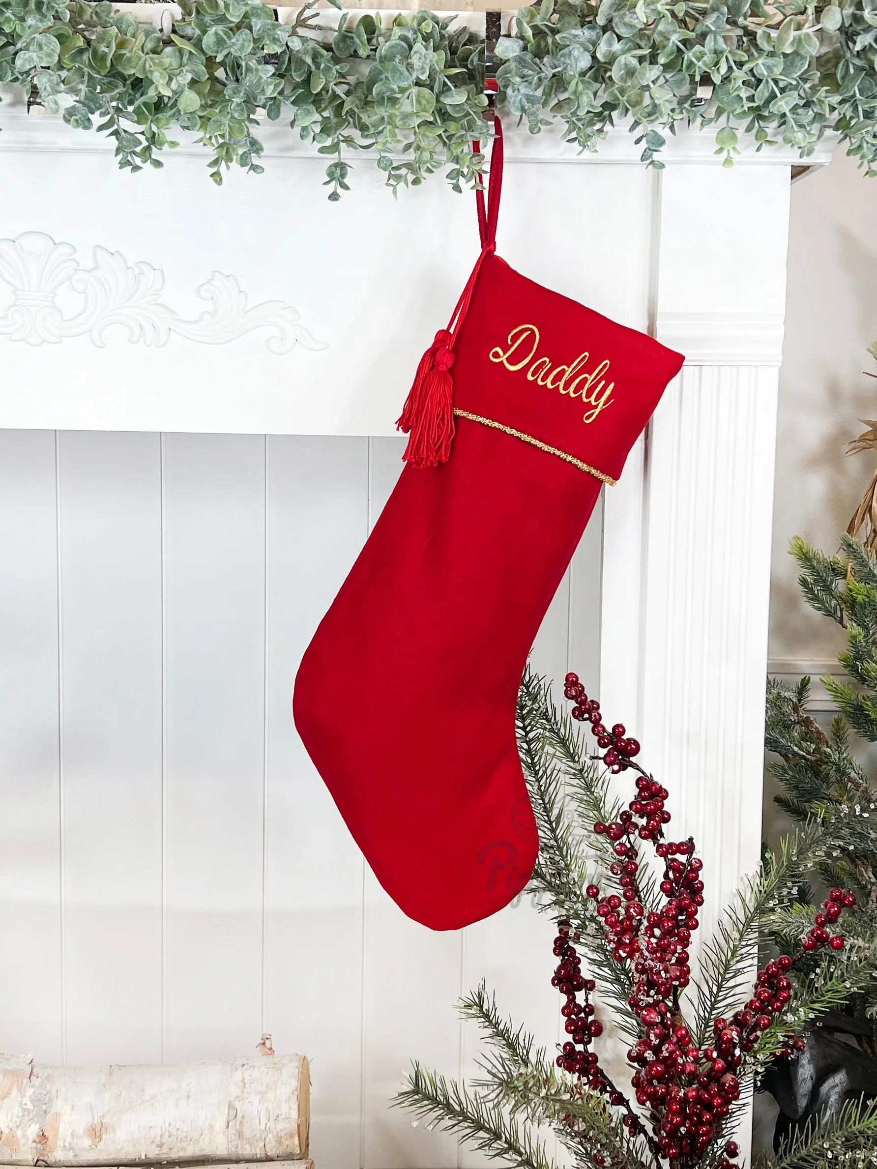 Classic Elegant Embroidered Monogrammed Wool Family Christmas Stockings