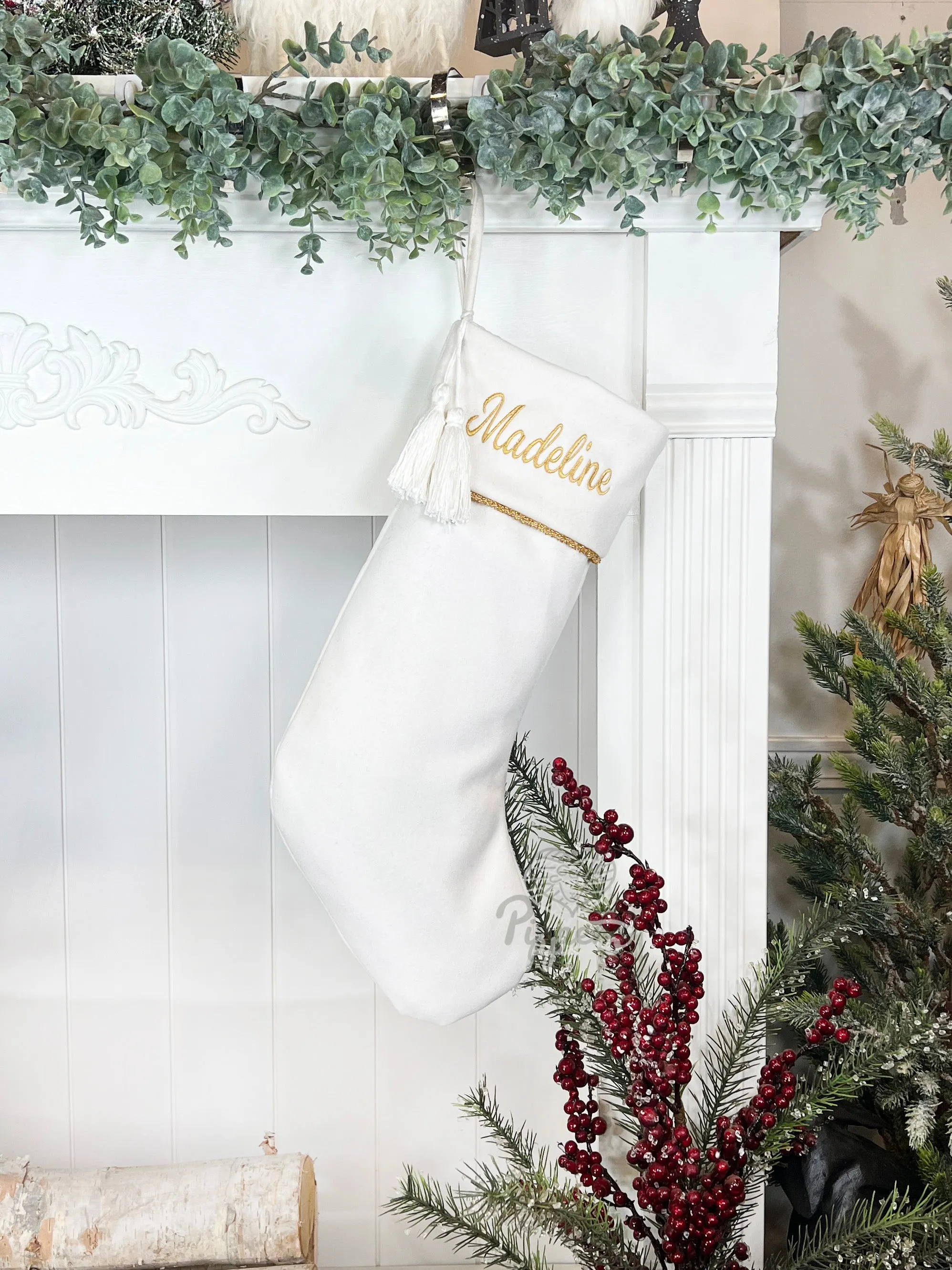 Classic Elegant Embroidered Monogrammed Wool Family Christmas Stockings