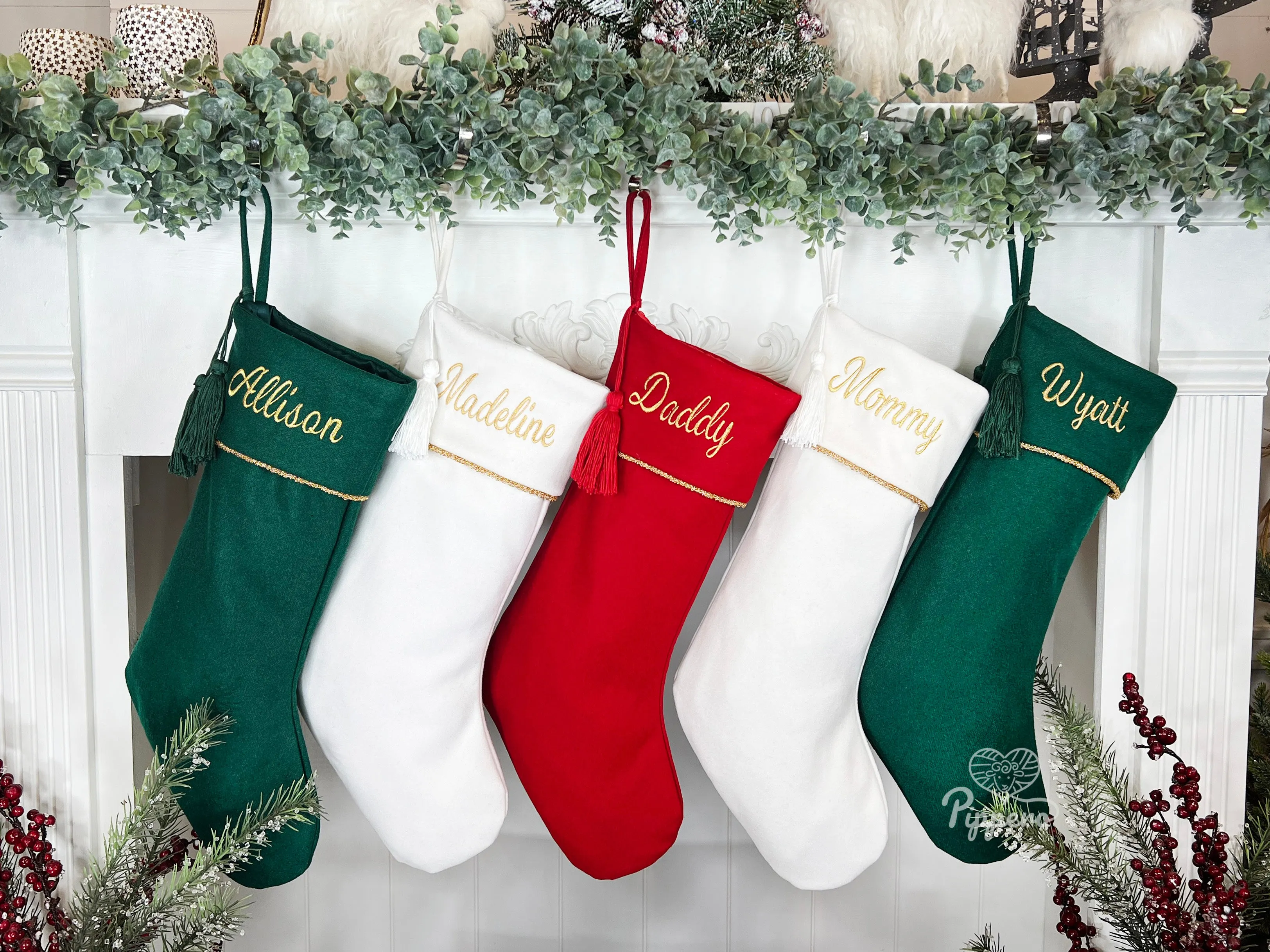 Classic Elegant Embroidered Monogrammed Wool Family Christmas Stockings