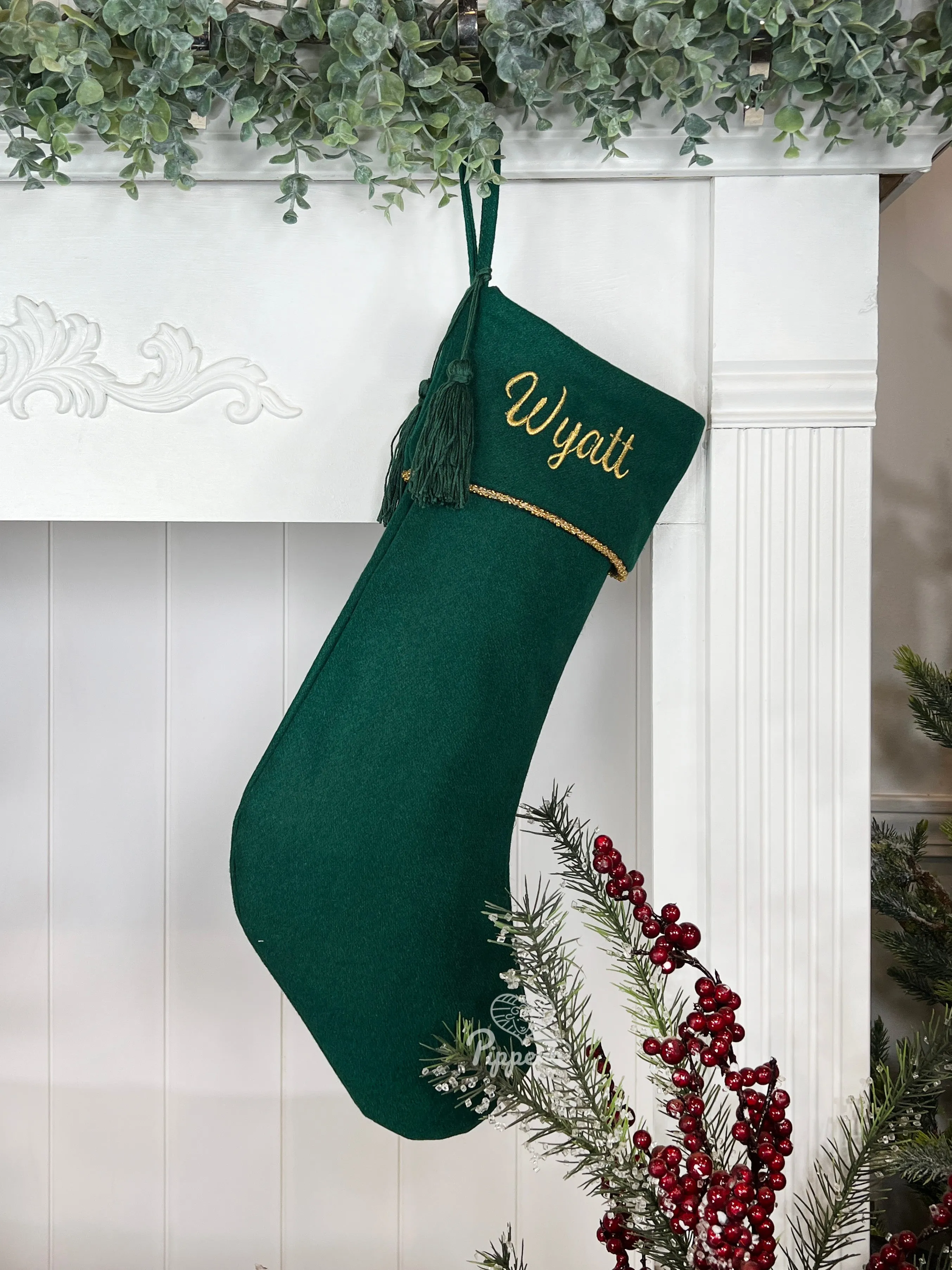 Classic Elegant Embroidered Monogrammed Wool Family Christmas Stockings